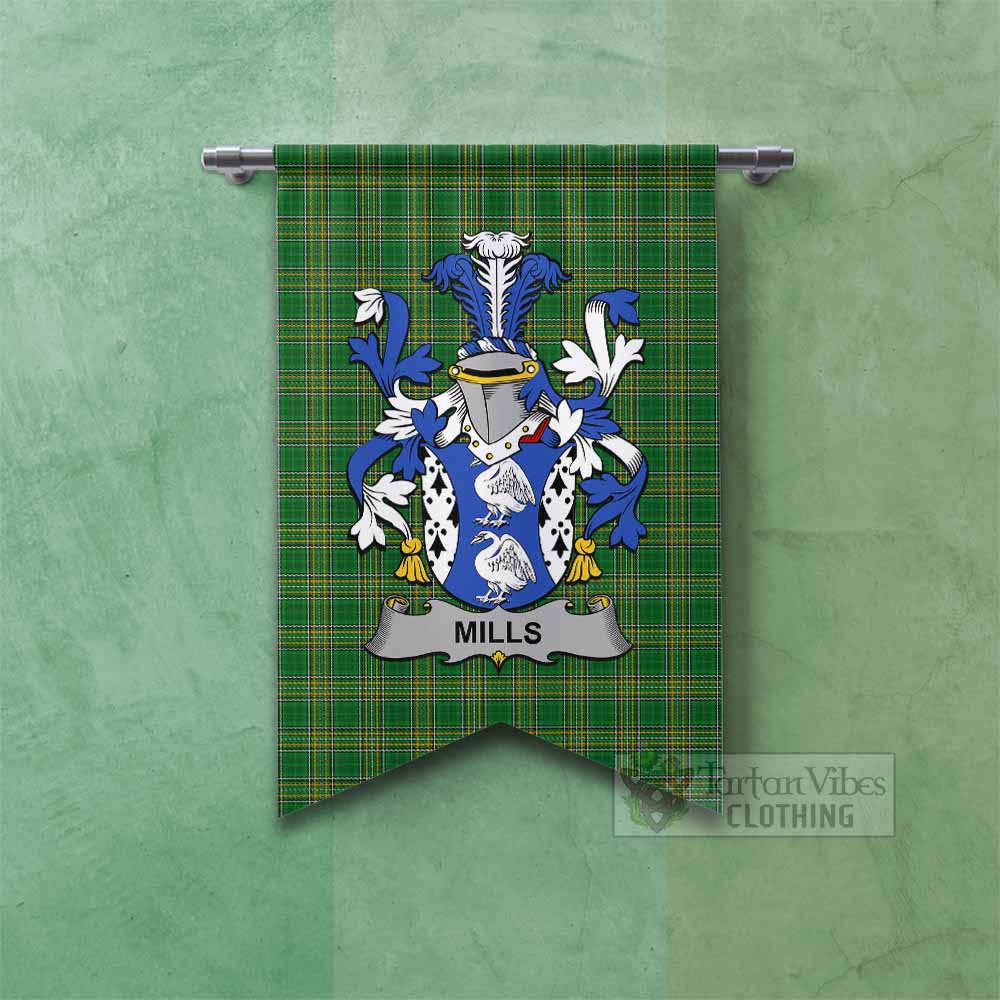 Mills Irish Clan Tartan Gonfalon, Tartan Banner with Coat of Arms Fishtail - Tartan Vibes Clothing