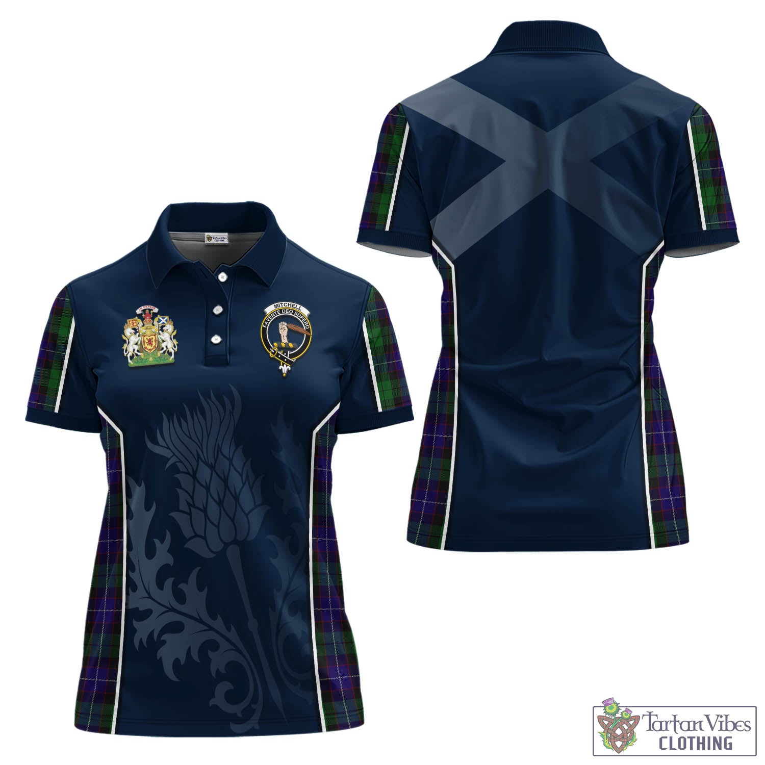 Tartan Vibes Clothing Mitchell Tartan Women's Polo Shirt with Family Crest and Scottish Thistle Vibes Sport Style