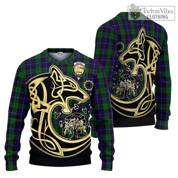 Mitchell Tartan Ugly Sweater with Family Crest Celtic Wolf Style