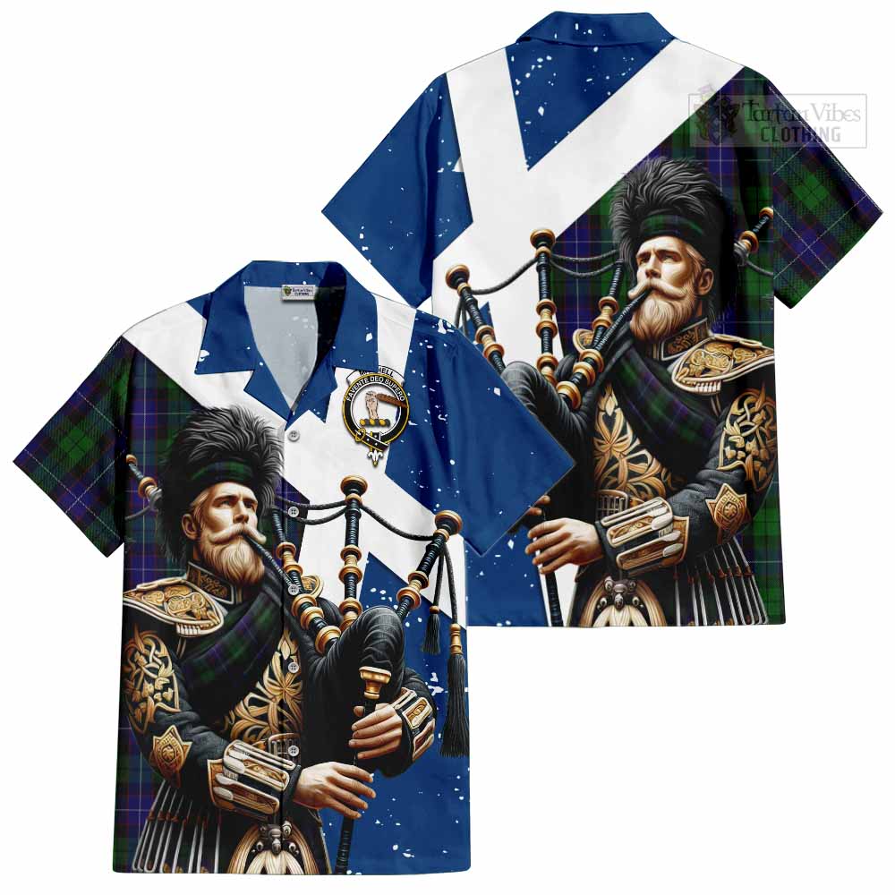 Tartan Vibes Clothing Mitchell Tartan Short Sleeve Button Shirt with Family Crest Scottish Bagpiper Vibes