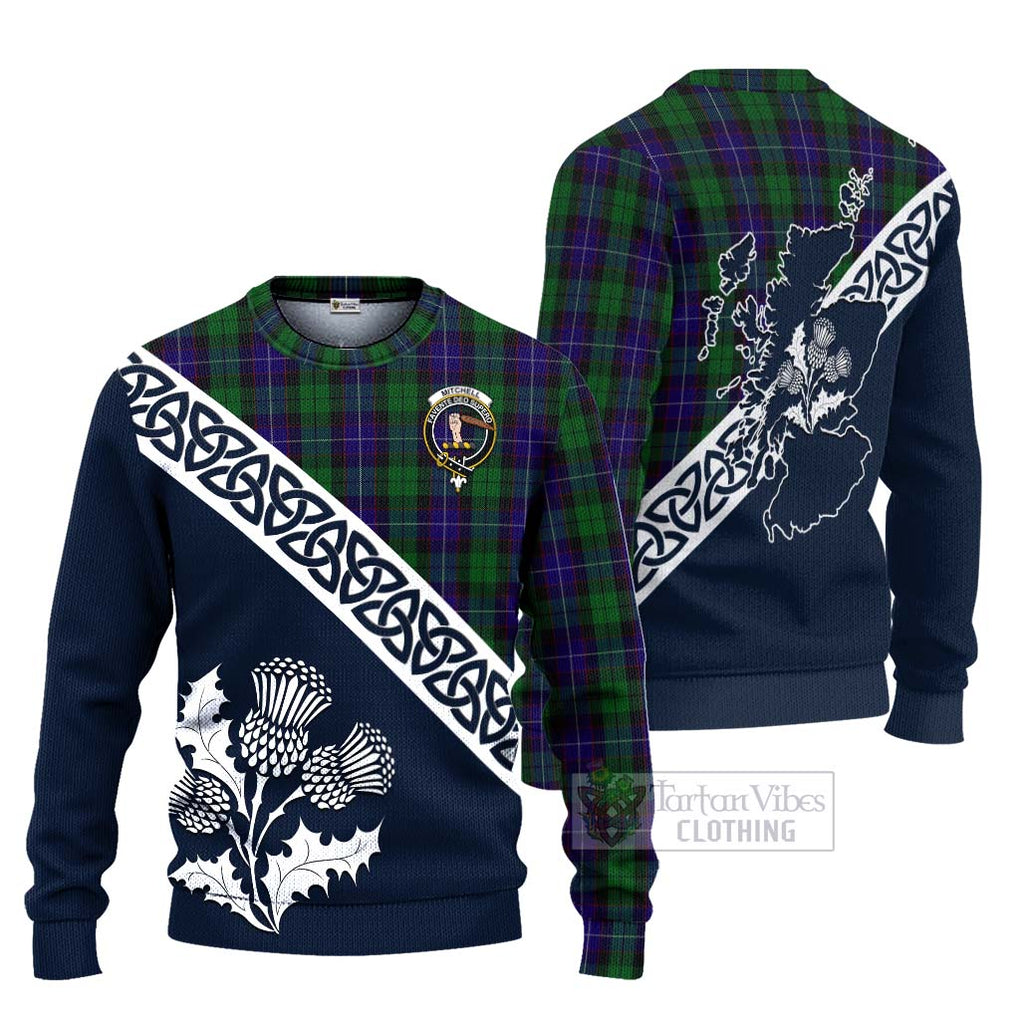 Tartan Vibes Clothing Mitchell Tartan Knitted Sweater Featuring Thistle and Scotland Map