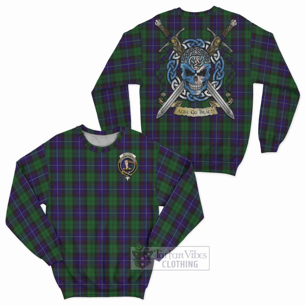 Tartan Vibes Clothing Mitchell Tartan Sweatshirt with Family Crest Celtic Skull Style