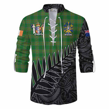 Mitchell Irish Clan Tartan Ghillie Kilt Shirt with Coat of Arms New Zealand Silver Fern Half Style Men - Tartan Vibes Clothing