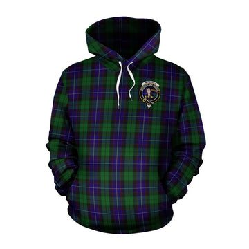 Mitchell Tartan Cotton Hoodie with Family Crest and Bearded Skull Holding Bottles of Whiskey Pullover Hoodie XS - Tartan Vibes Clothing