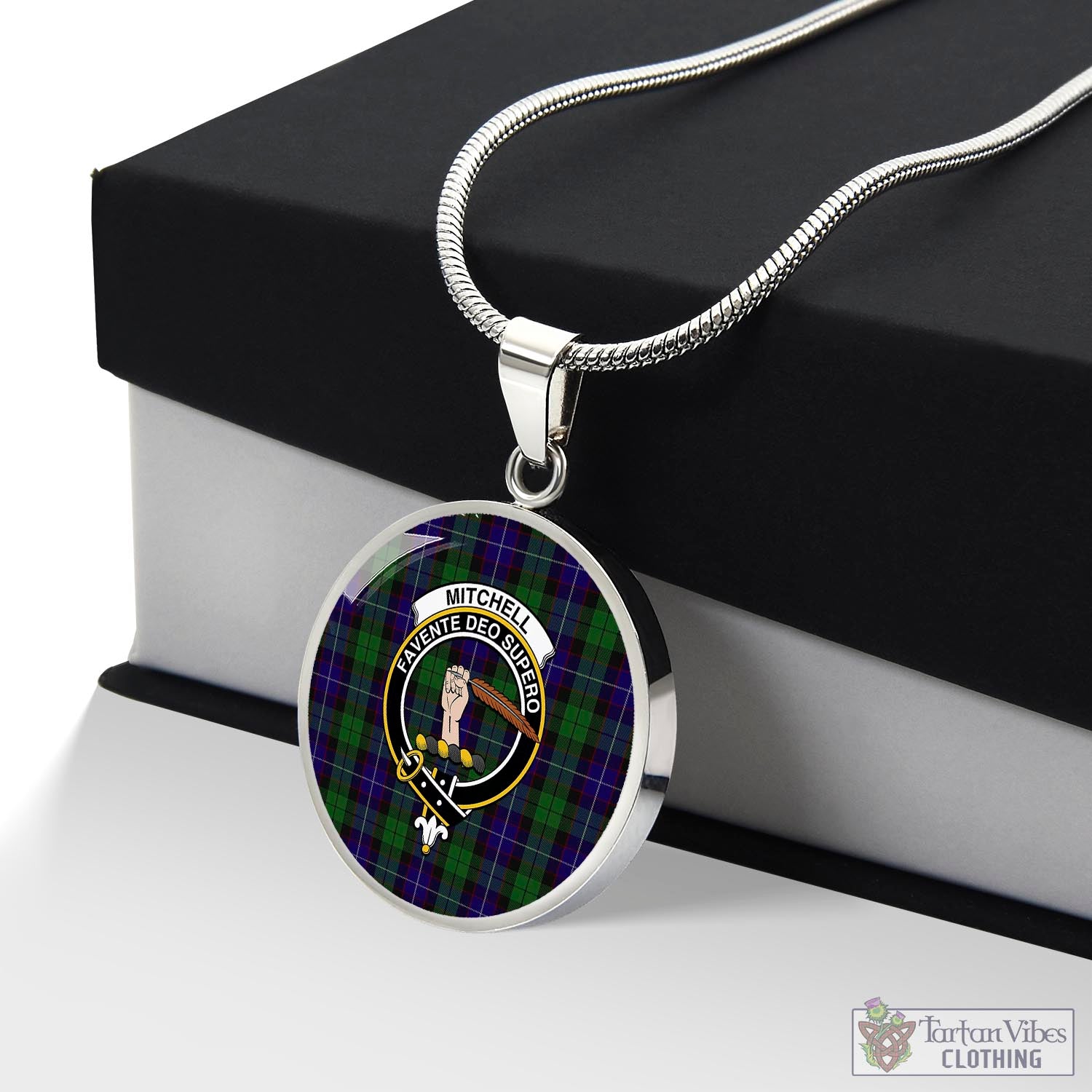 Tartan Vibes Clothing Mitchell Tartan Circle Necklace with Family Crest