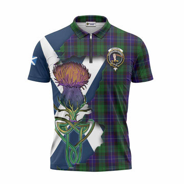 Mitchell Tartan Family Crest Zipper Polo Shirt Scottish Thistle Celtic Inspired Unisex - Tartan Vibes Clothing
