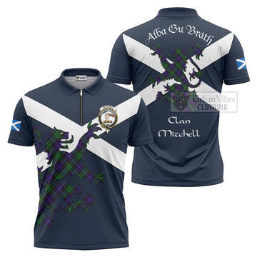Mitchell Tartan Lion Rampant Zipper Polo Shirt Proudly Display Your Heritage with Alba Gu Brath and Clan Name Unisex - Tartan Vibes Clothing