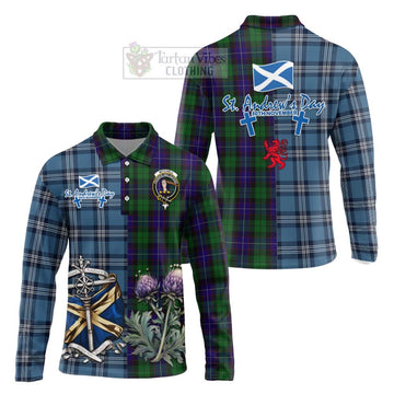 Mitchell Tartan Long Sleeve Polo Shirt Happy St. Andrew's Day Half Tartan Style Unisex - Tartan Vibes Clothing