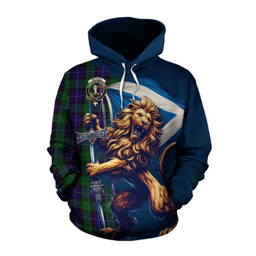 Mitchell Tartan Family Crest Cotton Hoodie with Scottish Majestic Lion Pullover Hoodie XS - Tartan Vibes Clothing