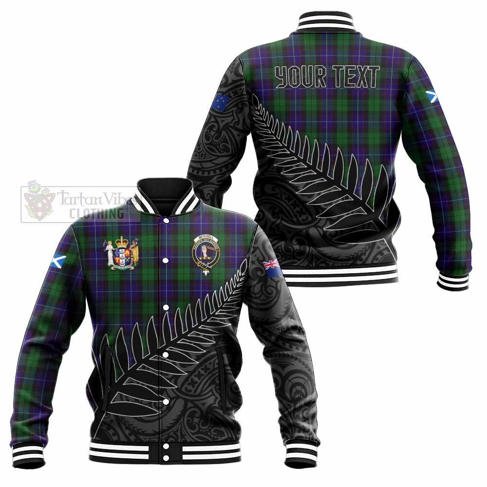 Tartan Vibes Clothing Mitchell Crest Tartan Baseball Jacket with New Zealand Silver Fern Half Style