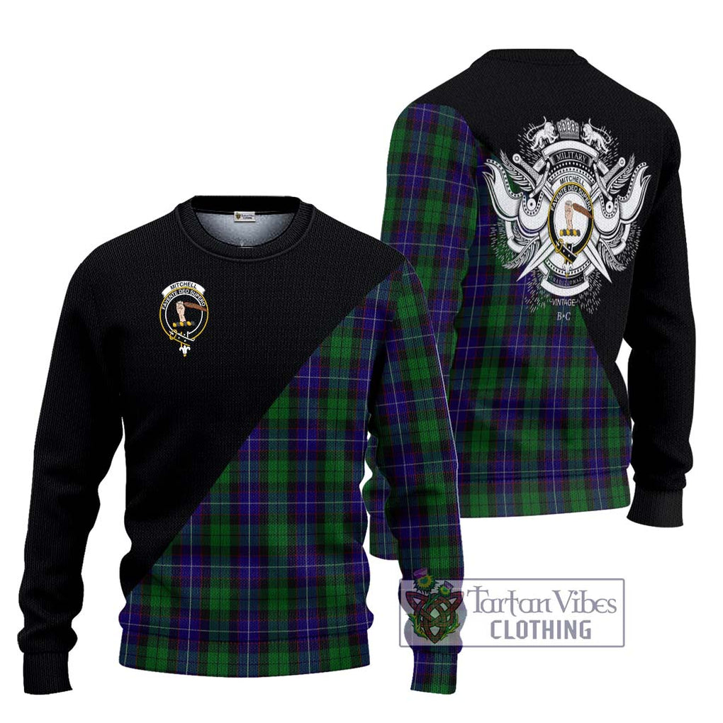 Mitchell Tartan Knitted Sweater with Family Crest and Military Logo Style Unisex - Tartanvibesclothing Shop