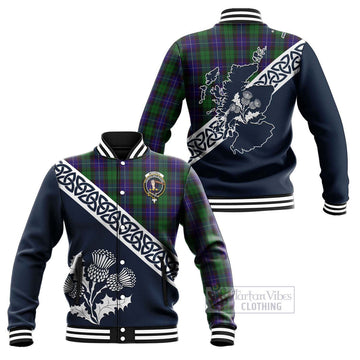 Mitchell Tartan Baseball Jacket Featuring Thistle and Scotland Map Unisex - Tartan Vibes Clothing