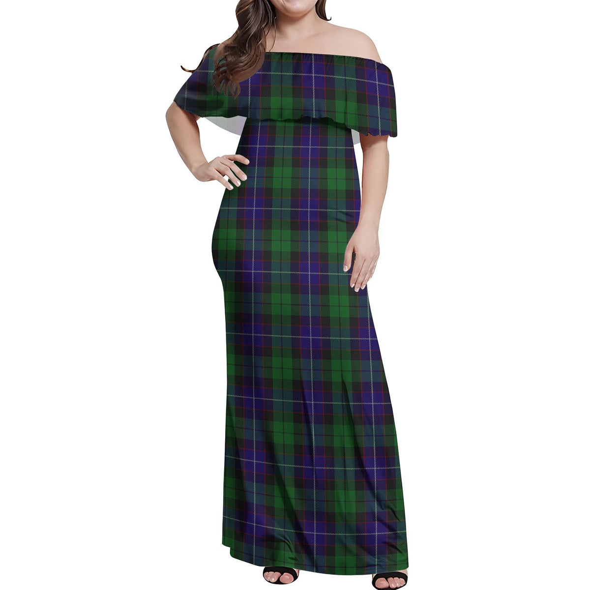 Mitchell Tartan Off Shoulder Long Dress Women's Dress - Tartan Vibes Clothing