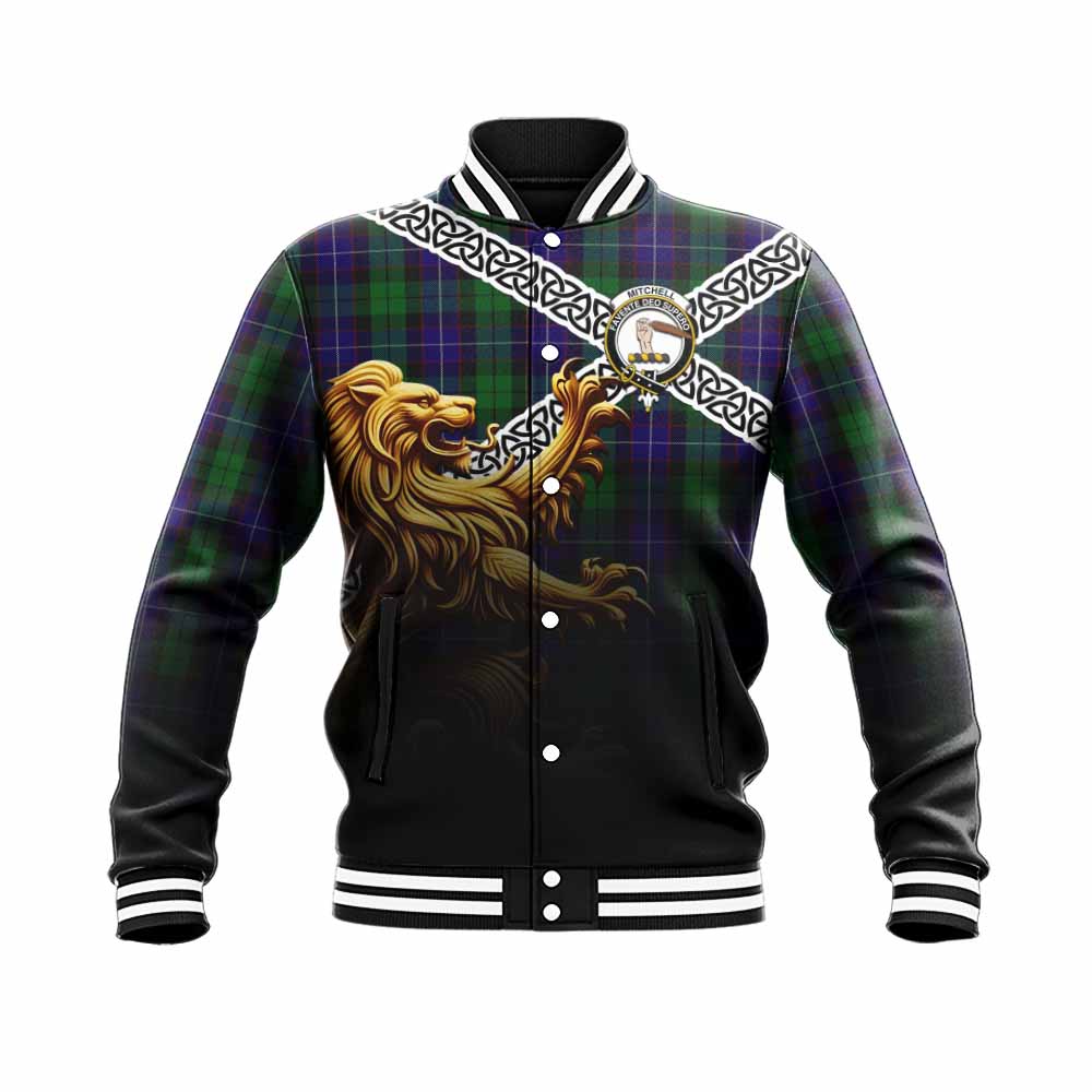 Mitchell Crest Tartan Baseball Jacket with Golden Lion Emblem Celtic Style Unisex - Tartan Vibes Clothing