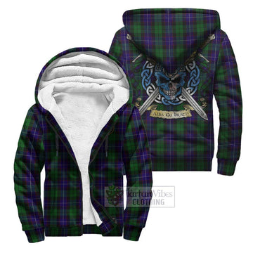 Mitchell Tartan Sherpa Hoodie with Family Crest Celtic Skull Style Unisex S - Tartan Vibes Clothing