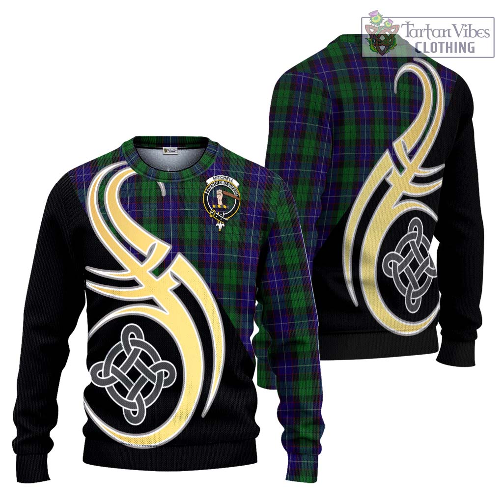 Mitchell Tartan Knitted Sweater with Family Crest and Celtic Symbol Style Unisex - Tartan Vibes Clothing