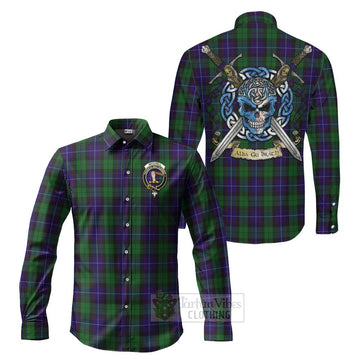Mitchell Tartan Long Sleeve Button Shirt with Family Crest Celtic Skull Style Men's Shirt S - Tartan Vibes Clothing