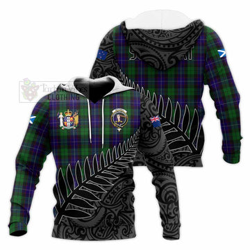 Mitchell Crest Tartan Knitted Hoodie with New Zealand Silver Fern Half Style