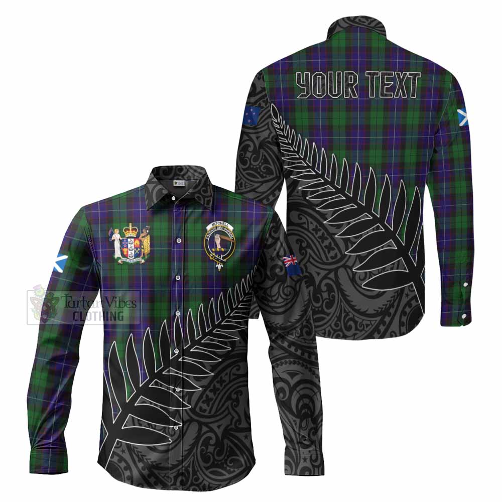 Tartan Vibes Clothing Mitchell Crest Tartan Long Sleeve Button Shirt with New Zealand Silver Fern Half Style