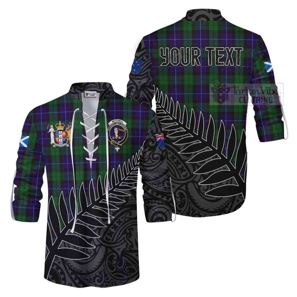 Tartan Vibes Clothing Mitchell Crest Tartan Ghillie Kilt Shirt with New Zealand Silver Fern Half Style