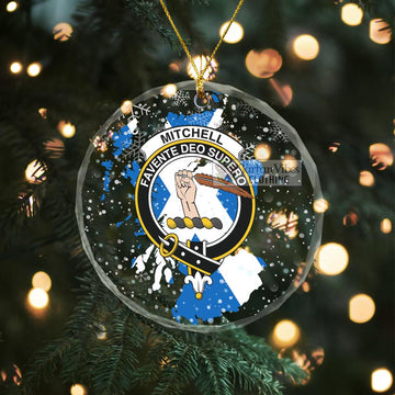Mitchell Clan Crest Christmas Glass Ornament with Scotland Map Transparent Glass Circle - 2D-tartanvibesclothing