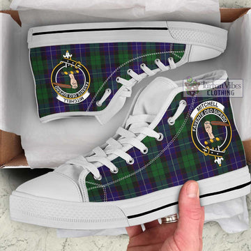 Mitchell Tartan High Top Shoes with Family Crest Kid High Top - White Sole - Tartan Vibes Clothing
