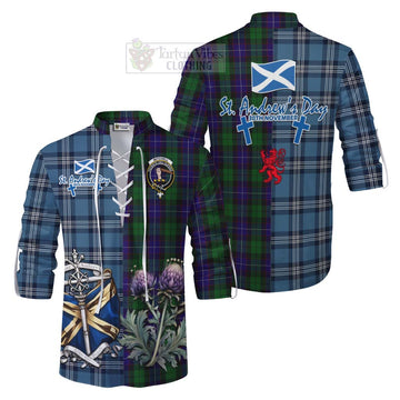 Mitchell Tartan Ghillie Kilt Shirt Happy St. Andrew's Day Half Tartan Style Men - Tartan Vibes Clothing