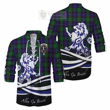 Mitchell Tartan Ghillie Kilt Shirt with Alba Gu Brath Regal Lion Emblem Men - Tartan Vibes Clothing