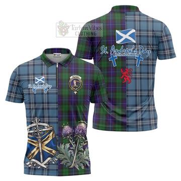 Mitchell Tartan Zipper Polo Shirt Happy St. Andrew's Day Half Tartan Style Unisex - Tartan Vibes Clothing