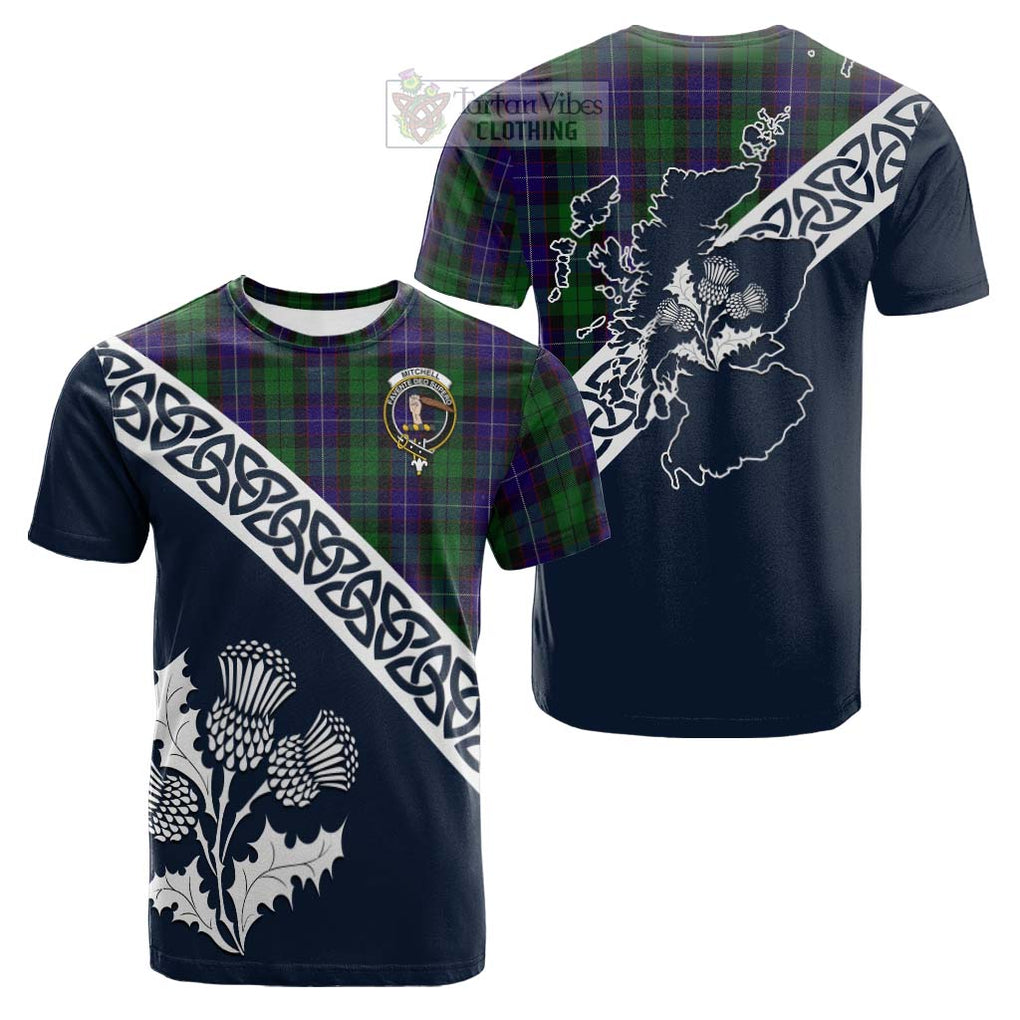 Tartan Vibes Clothing Mitchell Tartan Cotton T-shirt Featuring Thistle and Scotland Map