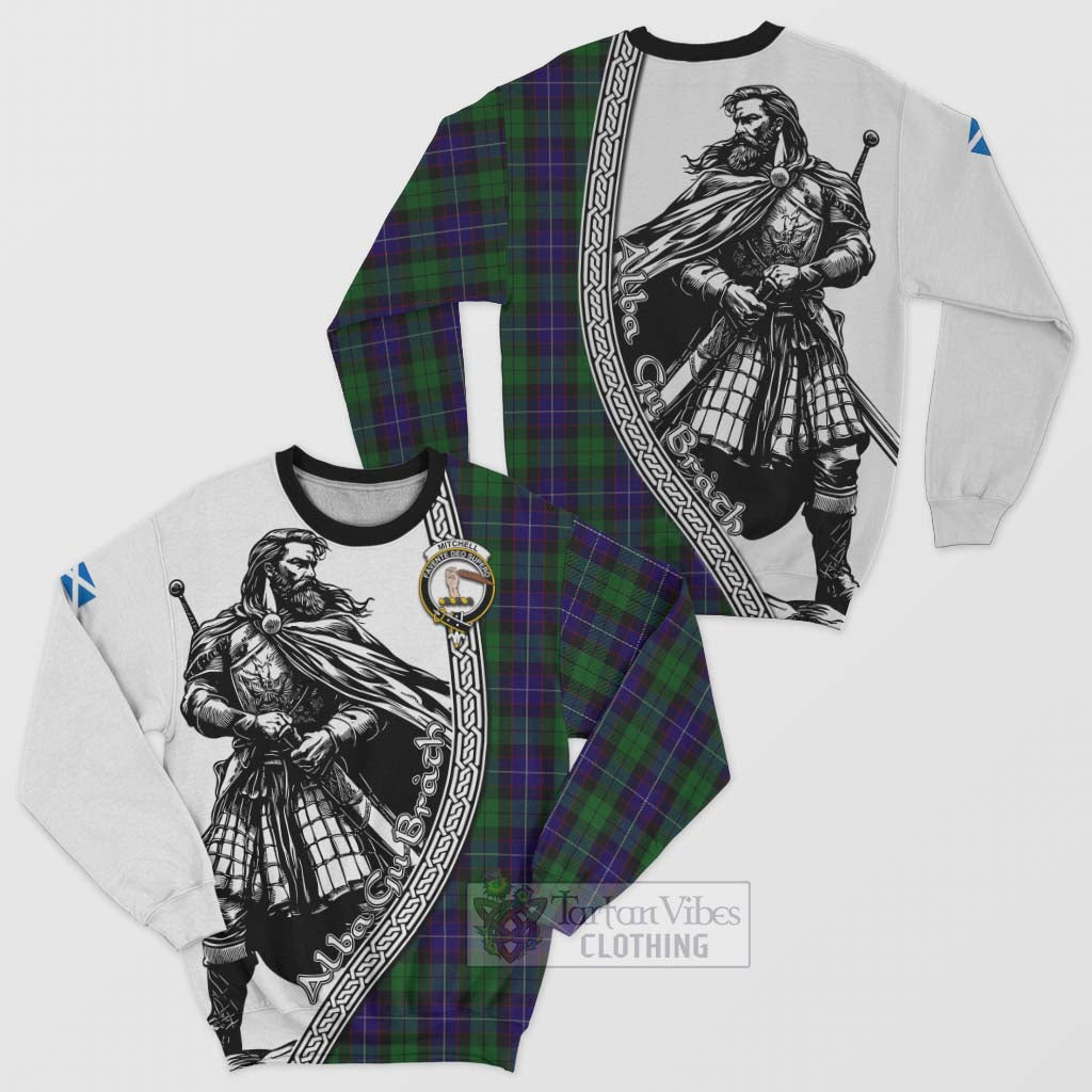 Tartan Vibes Clothing Mitchell Tartan Clan Crest Sweatshirt with Highlander Warrior Celtic Style