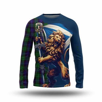 Mitchell Tartan Family Crest Long Sleeve T-Shirt with Scottish Majestic Lion