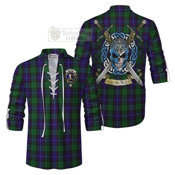 Mitchell Tartan Ghillie Kilt Shirt with Family Crest Celtic Skull Style