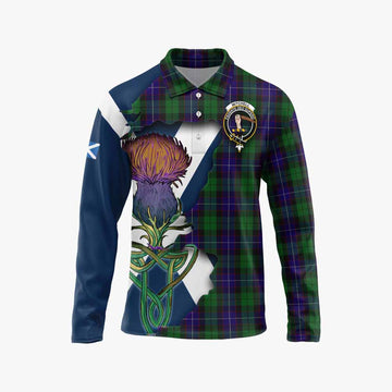 Mitchell Tartan Family Crest Long Sleeve Polo Shirt Scottish Thistle Celtic Inspired Unisex - Tartan Vibes Clothing