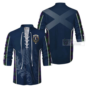 Mitchell Tartan Ghillie Kilt Shirt with Family Crest and Scottish Thistle Vibes Sport Style Men - Tartan Vibes Clothing
