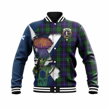 Mitchell Tartan Family Crest Baseball Jacket Scottish Thistle Celtic Inspired Unisex - Tartan Vibes Clothing