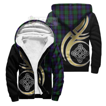 Mitchell Tartan Sherpa Hoodie with Family Crest and Celtic Symbol Style