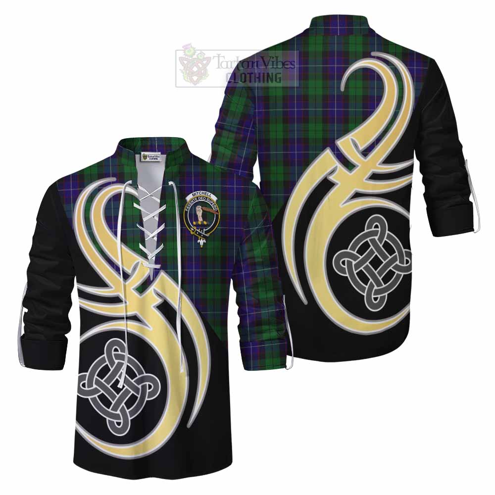 Tartan Vibes Clothing Mitchell Tartan Ghillie Kilt Shirt with Family Crest and Celtic Symbol Style