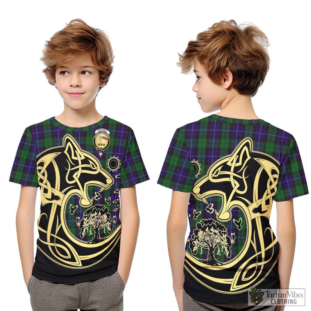 Mitchell Tartan Kid T-Shirt with Family Crest Celtic Wolf Style Youth XL Size14 - Tartan Vibes Clothing