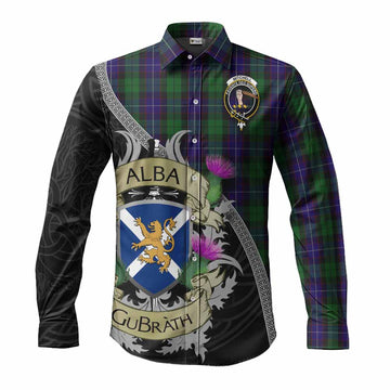 Mitchell Tartan Family Crest Long Sleeve Button Shirt Lion Rampant Royal Thistle Shield Celtic Inspired Men's Shirt S - Tartan Vibes Clothing