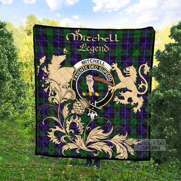 Mitchell Tartan Quilt with Family Crest and Scottish Symbol Style