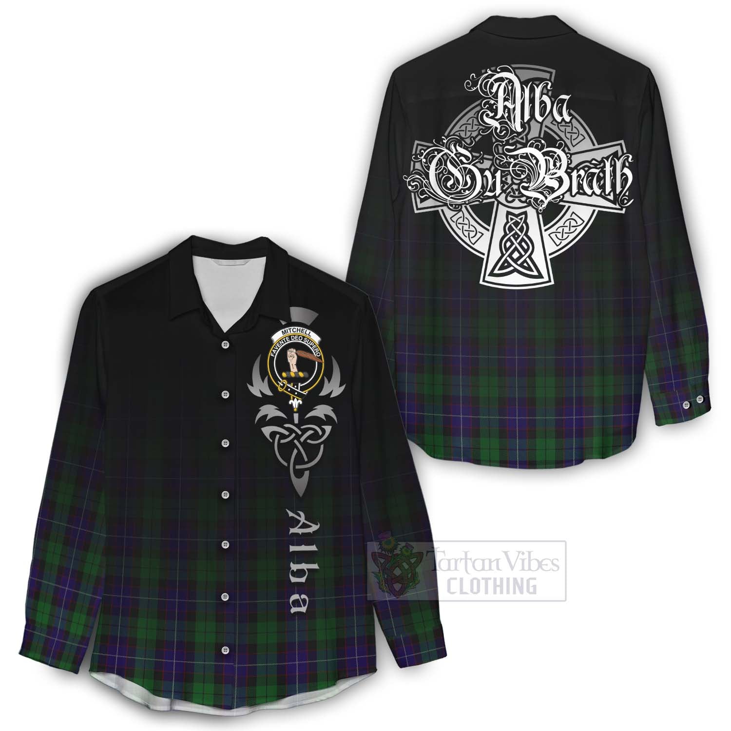 Tartan Vibes Clothing Mitchell Tartan Women's Casual Shirt Featuring Alba Gu Brath Family Crest Celtic Inspired