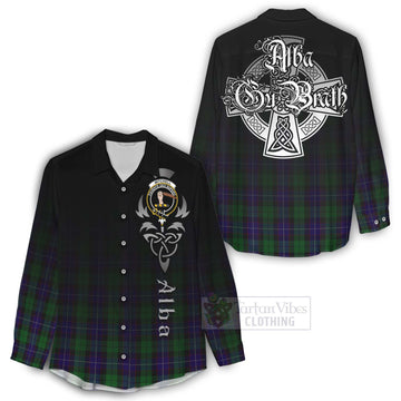 Mitchell Tartan Women's Casual Shirt Featuring Alba Gu Brath Family Crest Celtic Inspired