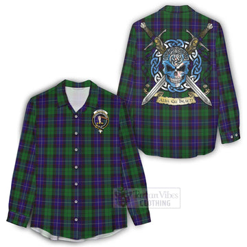 Mitchell Tartan Women's Casual Shirt with Family Crest Celtic Skull Style