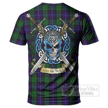 Mitchell Tartan T-Shirt with Family Crest Celtic Skull Style