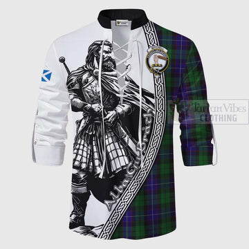 Mitchell Tartan Clan Crest Ghillie Kilt Shirt with Highlander Warrior Celtic Style - Tartan Vibes Clothing