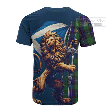 Mitchell Tartan Family Crest Cotton T-shirt with Scottish Majestic Lion