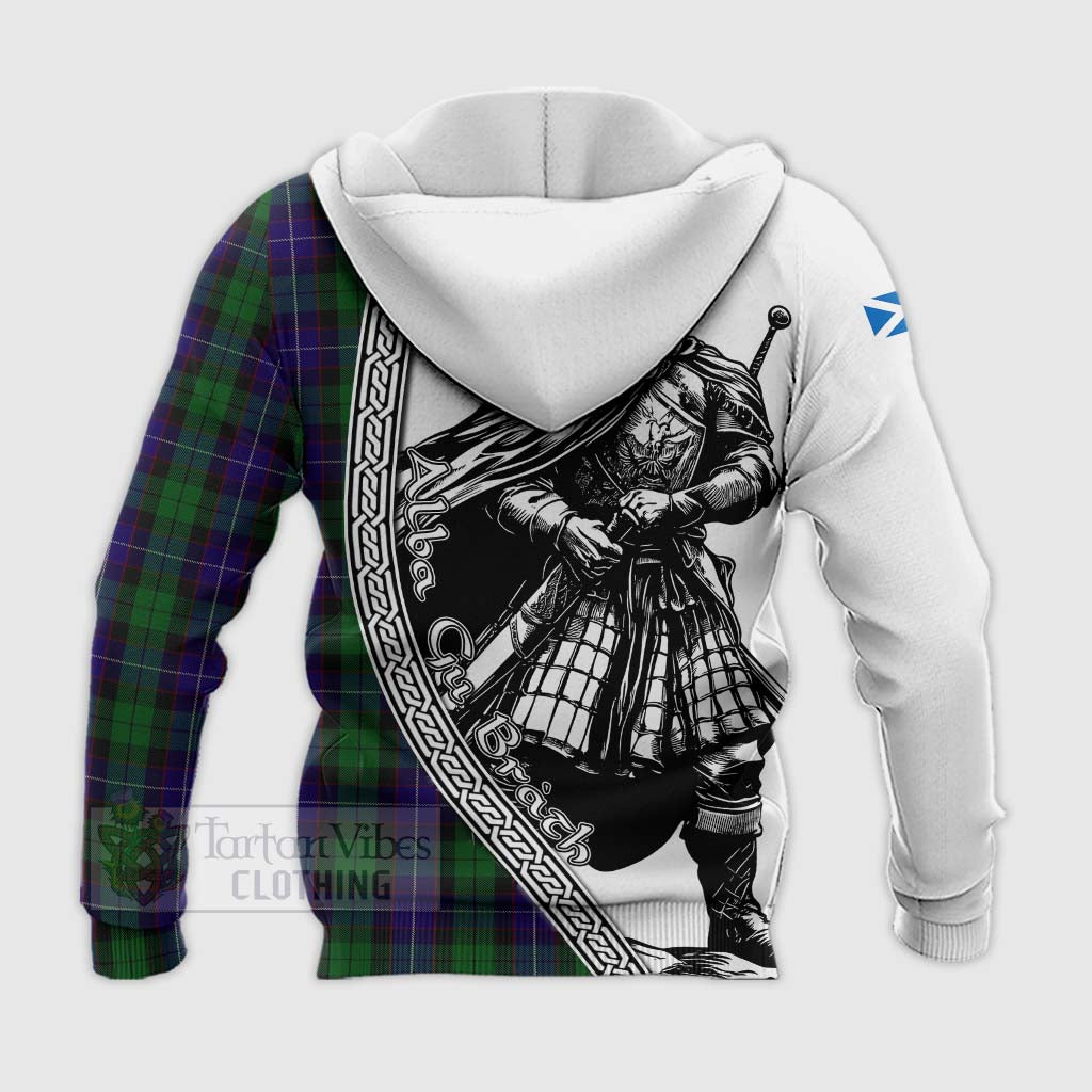 Tartan Vibes Clothing Mitchell Tartan Clan Crest Knitted Hoodie with Highlander Warrior Celtic Style