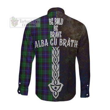 Mitchell Tartan Family Crest Long Sleeve Button Shirt Alba Gu Brath Be Brave Lion Ancient Style Men's Shirt - Tartan Vibes Clothing