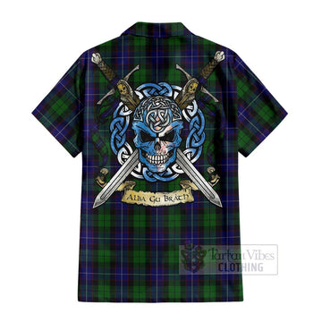 Mitchell Tartan Hawaiian Shirt with Family Crest Celtic Skull Style - Tartan Vibes Clothing